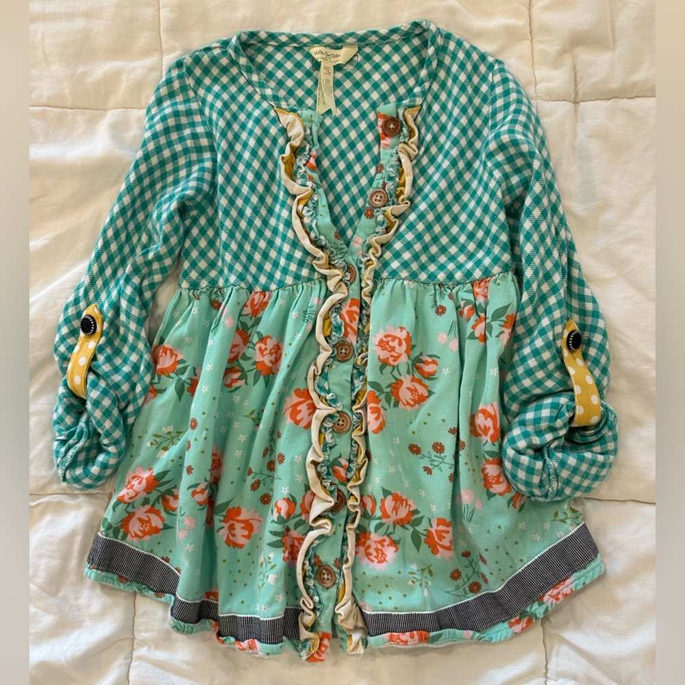 Matilda Jane Teal and White Gingham Top